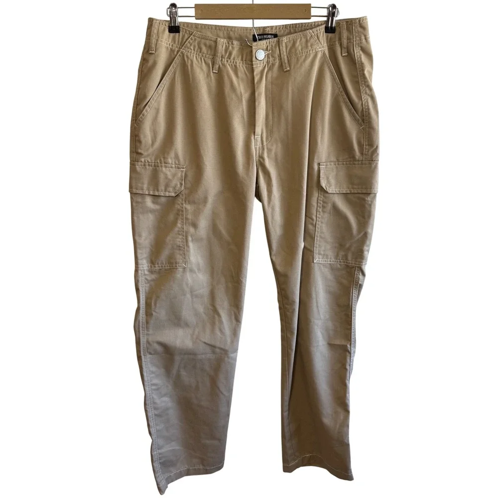 True Religion Men's 34 Beige Cargo Pants Baggy Relaxed Retro Neutral